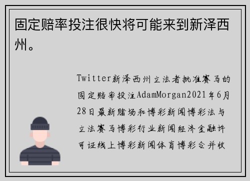 固定赔率投注很快将可能来到新泽西州。